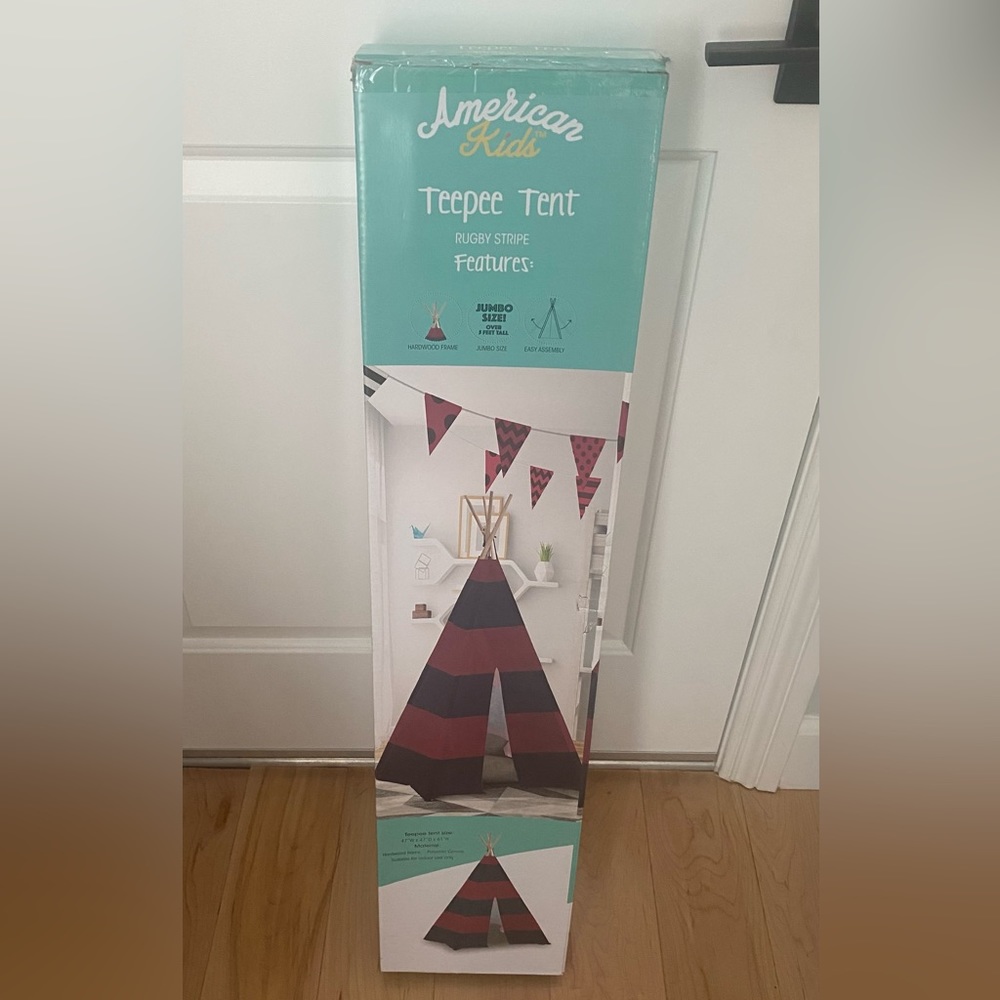 American Kids Tee-Pee Play Tent, Rugby Stripe Red and Black - Picture 2 of 4